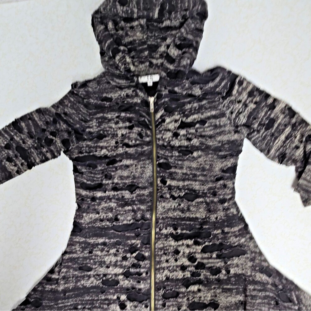 Grunge Paris 10 Distressed Full Zip Hoodie Black Gray Women’s Size M VGC